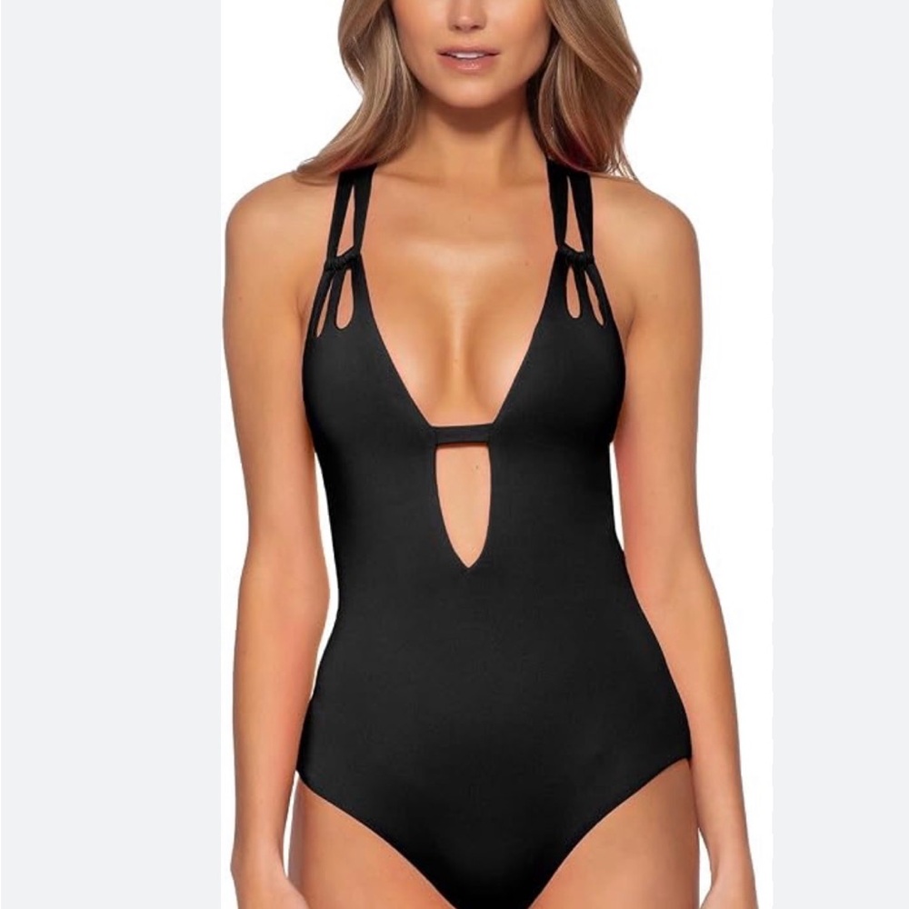 Becca Women’s Black Plunge One-Piece Swimsuit